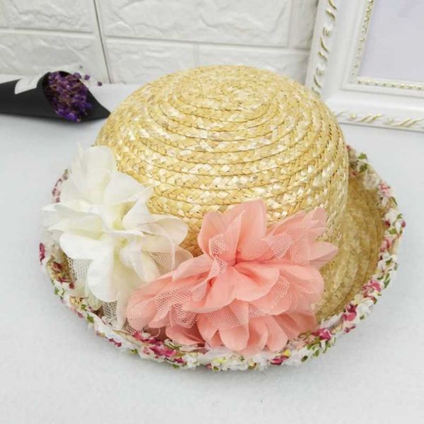 

wide brim hats summer women's sun hat bucket cap bowknot flowers flat straw beach caps, Blue;gray