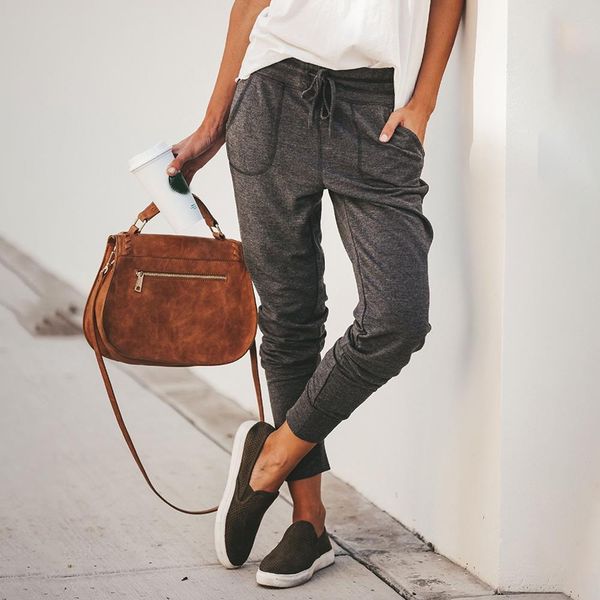 

drawstring waist cargo sports women capri elastic casual sport trousers joggers streetwear leisure long d25, Black;white