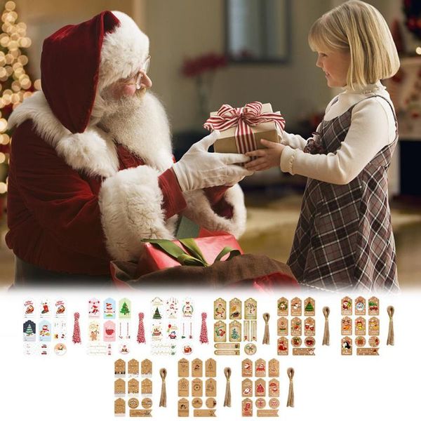 

christmas decorations 50 pieces kraft tags paper labels with tree santa claus patterns gift jute twine for