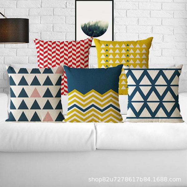 

cushion/decorative pillow nordic simple fresh geometric linen pillowcase 18x18in bedroom bedside throw 45x45cm sofa short plush cover