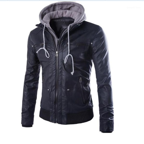 

men's fur & faux hooded leather jackets fashion men outwear coats spring black slim