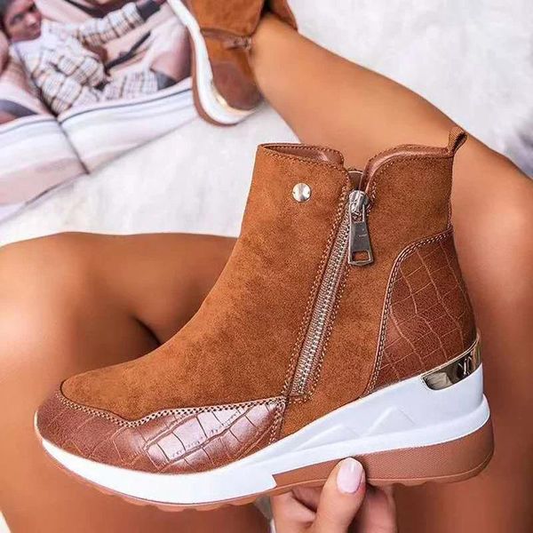 

plus size winter women boots chunky sneakers ankle shoes woman zipper buckle thick sole platform zapatos mujer, Black