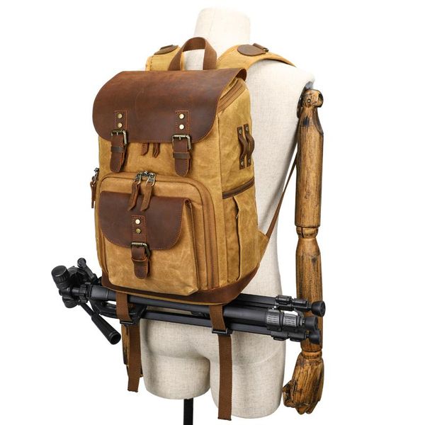 

backpack m422 fashion drop waxed canvas leather backpacks vintage camera retro dslr traveling rucksacks daypacks
