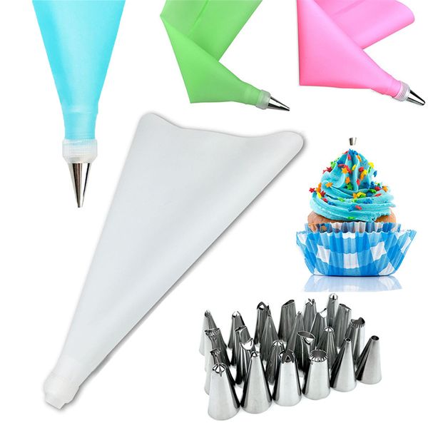 

12/18/26pcs nozzle silicone pastry bag reusable tips kitchen diy icing piping cream pastry bags set cake decorating kitchen tool