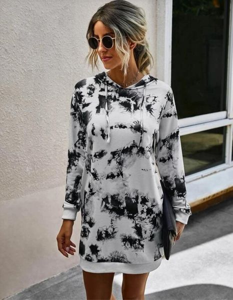

2021 tie dyed cap collar long sleeve casual loose pocket sweater for women, Black