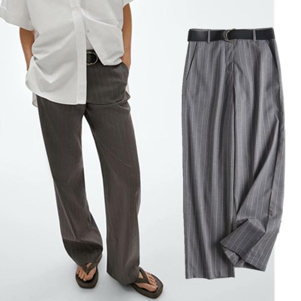 

women's pants & capris elmsk trousers women england style fashion simple office lady striped casual belt pantalones mujer pantalon femm, Black;white