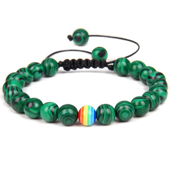 

beaded, strands malachite stone bracelets for women men couple rainbow charm braided bracelet cat eye opal turquoises labradorite love jewel, Black