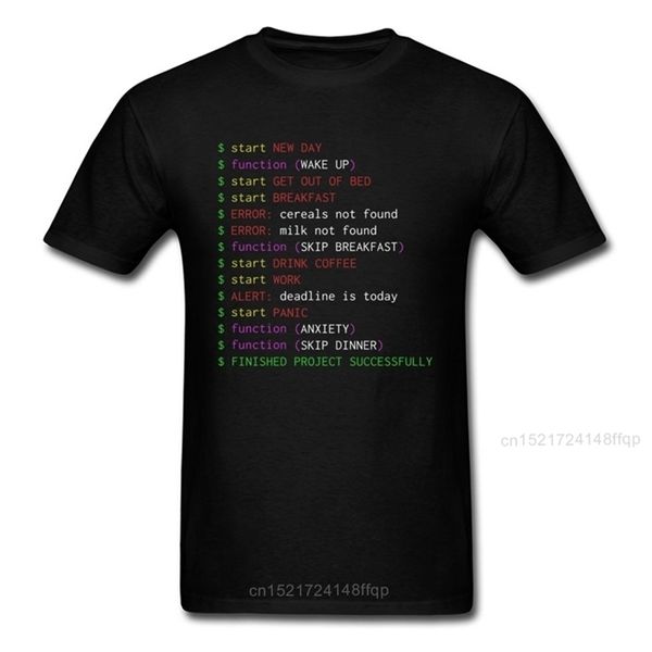 Pazartesi Programcı T-shirt Komik Giysi Geek Chic Erkekler Tişört Pamuk Tees Siyah T Shirt Varış 210716