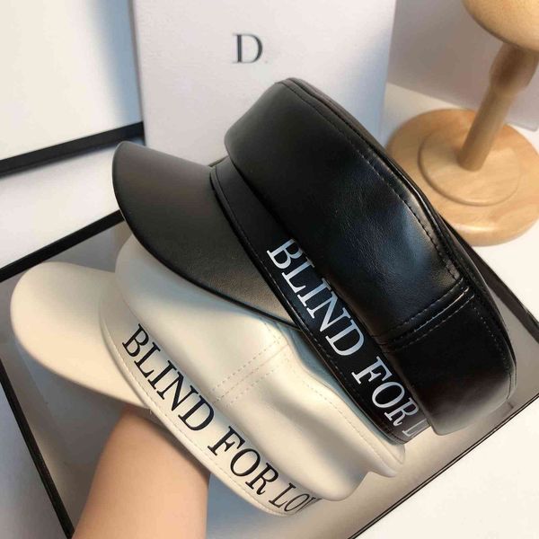 

autumn and winter new smooth pu navy hat net red men's and women's same hat designer simple letter casual cap, Black;white