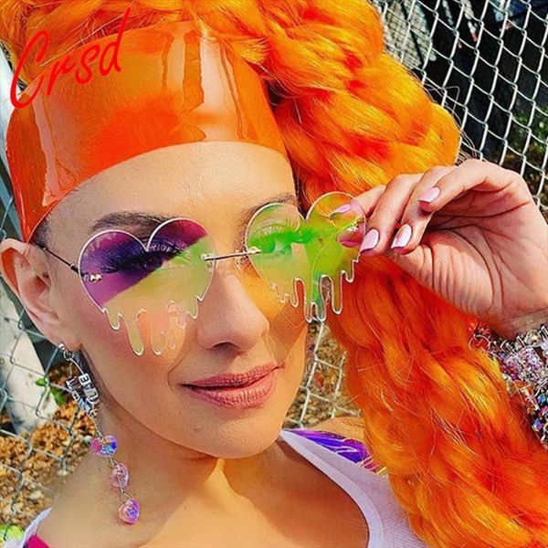 

crsd fashion stylish dripping punk heart sunglasses women personnality party eyewear female colorful mirror rimless shades, White;black
