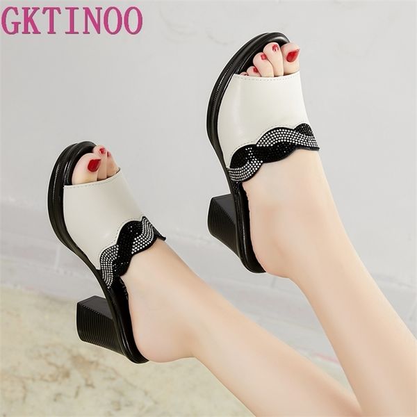 

gktinoo women slipper's ladies summer slippers shoes high heels fashion genuine leather 210903, Black