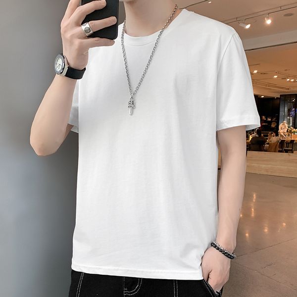 

men's short t-shirt solid color bottom shirt trend men's cotton cloth 2021 summer fashion brand pure white half sleeve, Black