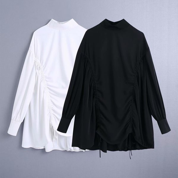 

bb/3217ri 21 spring new europe and america cross border womens clothing reverse solid color loose pleating shirt skirt, White