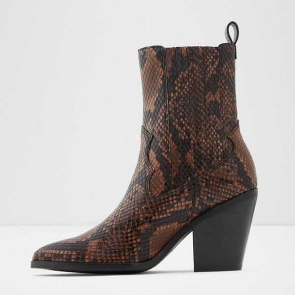 

boots stylesowner elegant all-match women short snakeskin high heels 8cm breathable female pointed toe ankle leather1, Black