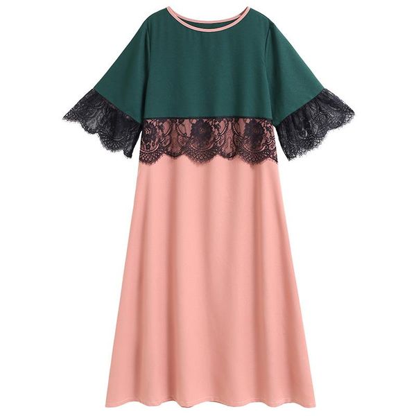 

siskakia plus size midi dress fashion mesh lace hit color patchwork women's elegant dresses pink 3/4 sleeve spring summer 2021 casual, Black;gray