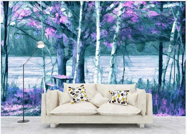 Foto personalizada papéis de parede 3D Murais Papel de parede moderno roxo Forest Forest Woods TV fundo de parede de fundo para a decoração da sala de estar