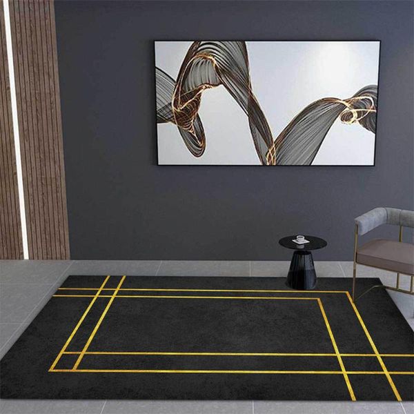 

carpets nordic style luxury black carpet with golden line geometric bedside table living room bedroom rug machine washable mat