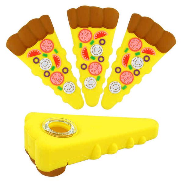 Pizza formas silicone fumar tubo amarelo tabaco tubos desenhos animados silcone tubos de água bong