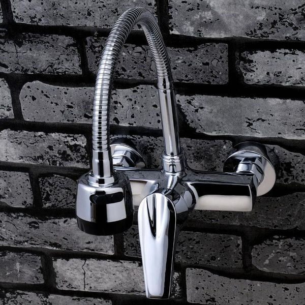 

kitchen faucets houmaid fixture brass and cold water single holder dual holes rotatable aerator plating suface wall mounted faucet