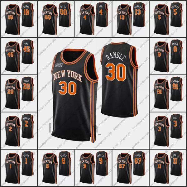 

new men yorks julius randle rj barrett kemba walker derrick rose 75th anniversary knick jerseys, Black;red
