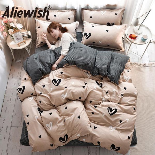 

modern cartoon printed bedding set king size plaid stripe duvet cover sets 240x220 single double  quilts covers bedclothes