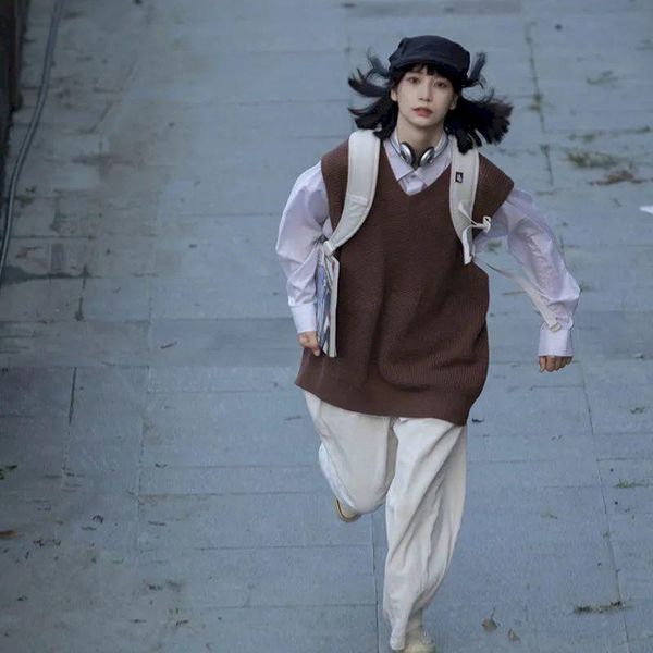 

men's vests sweater vest women vintage clothing v-neck daily college fashion lady sleeveless all-match solid simple knitting retro oute, Black;white