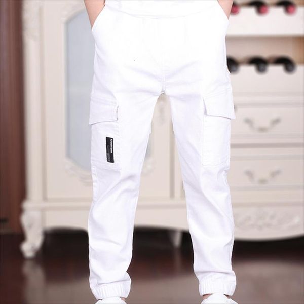 

4 18t boys casual cargo pants spring autumn big pockets black white khaki trousers for students high quality, Blue
