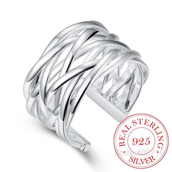 

cluster rings 925 sterling silver open ring ins minimalist multi-layer weaving lines finger for women statement adjustable, Golden;silver