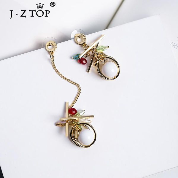 

stud jzwomen double sided asymmetric imitation pearl earrings irregular multicolor crystal tassel fashion jewelry, Golden;silver
