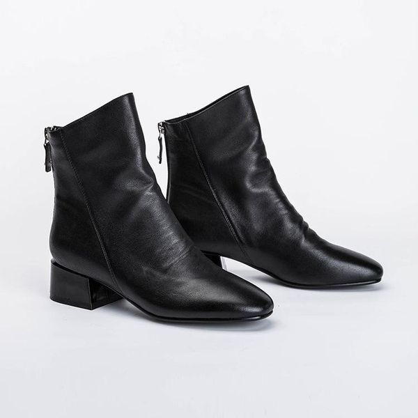 

boots thick heel woman increase genuine leather short, Black