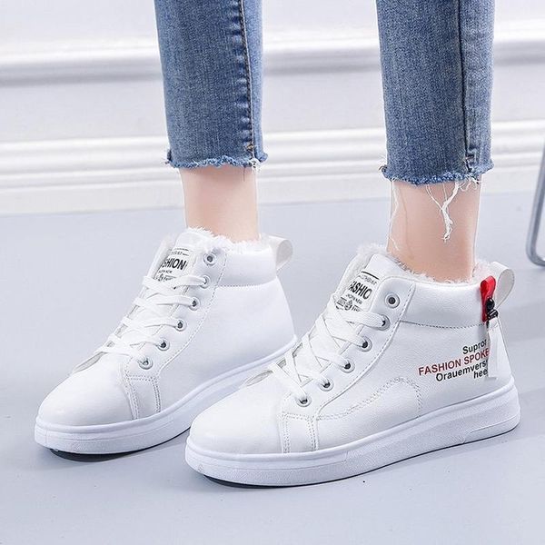 

boots 2021 winter women snow ankle keep warm plush shoes sneakers flats lace up ladies short, Black