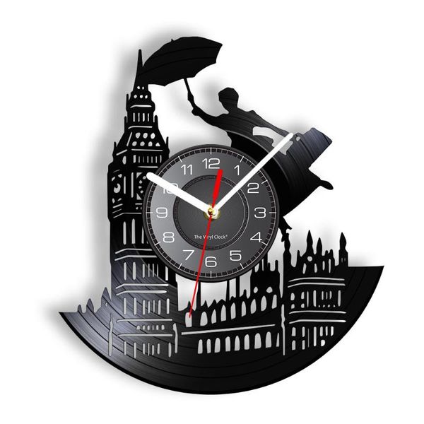 

wall clocks flying around england vintage clock lady with umbrella & briefcase the uk houses of parliament luminous watch artwork