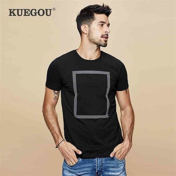 KUEGOU Herren T-Shirt Kurzarm Mode 95% Baumwolle Elastisches T-Shirt Herren Sommer Slim T-Shirt Herren Weiß Schwarz Top Größe LT-1613 210524