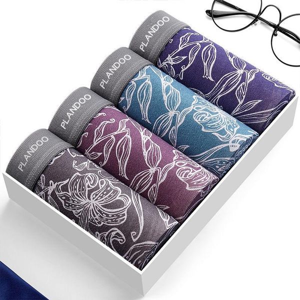 

underpants 4pcs men underwear boxers brand boxer shorts cotton cueca panties male breathable comfortable printed, Black;white