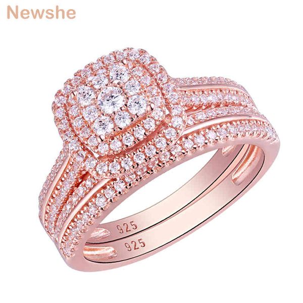 

newshe rose gold color wedding rings for women 925 sterling silver engagement ring bridal set 1.6ct aaaaa cubic zircon qr5712, Slivery;golden