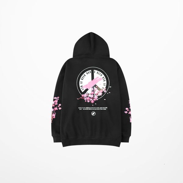 

ulzzang oversize funny men's hip hop skateboard high street peach blossom impression harajuku wear hoodies, Black
