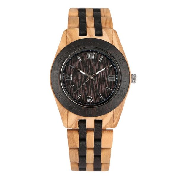 

wristwatches redfire roman numerals display vintage engraving mesh wood watch band men's quartz wooden wristwatch gifts male, Slivery;brown