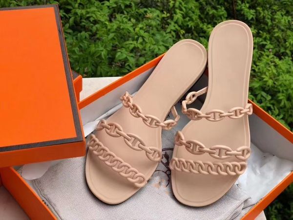 

slipper chain beach loafers women's sandals flat slippers flip flops seaside holiday jelly shoeszly, Black