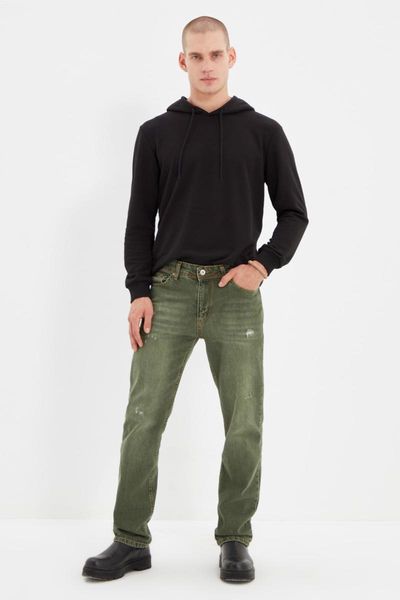 

men's jeans trendyol male straight fit harrow destroylu tmnaw22je0091, Blue