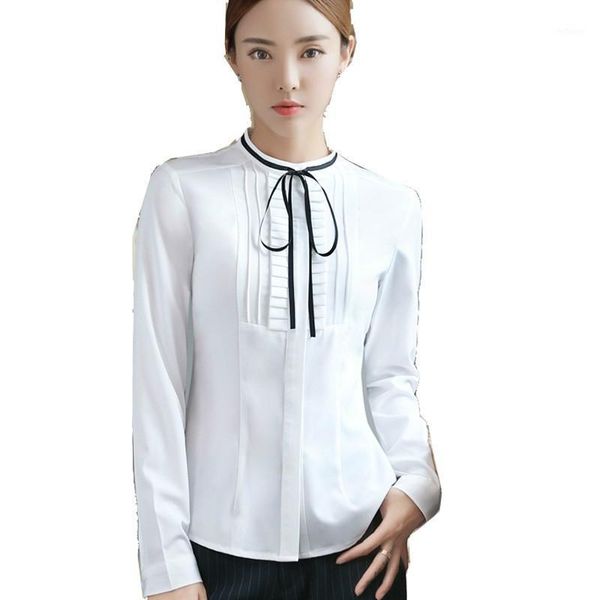 

women's blouses & shirts blusa regular chiffon full body 2021 arrival autumn solid blouse female thin shirt office lady collar sleeved, White