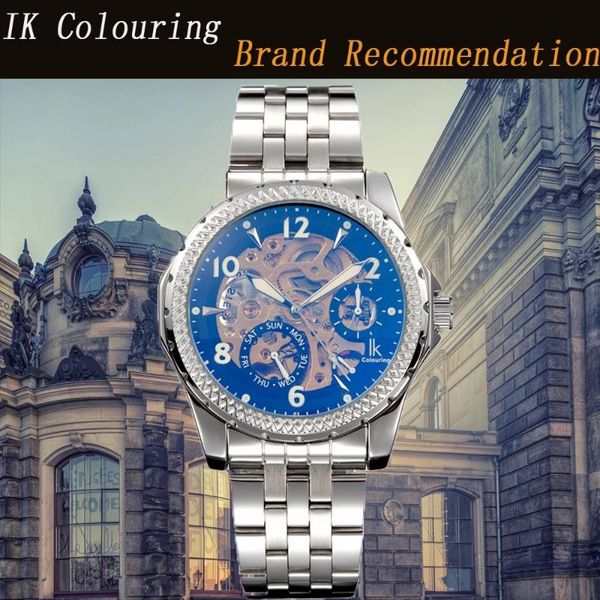 

wristwatches ik coloring watch men skeleton automatic mechanical gold vintage man mens large dial top, Slivery;brown