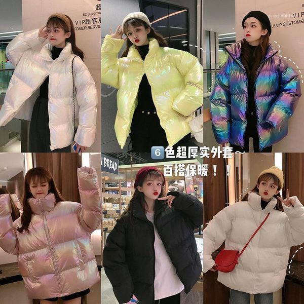 

women's down & parkas winter jacket bright colors insulated puffy coat collar fluorescent color parka loose outwea, Black