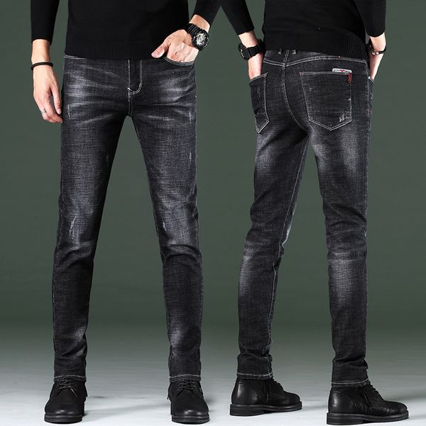 

jeans men's 2021 spring and autumn korean slim fit straight leggings micro elastic wash casual pants, Blue