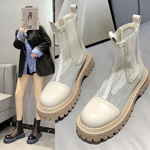 

spring summer short boots women casual thin riding thick bottom mesh cool breathable sandals material, Black