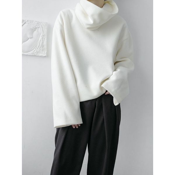 

men's t-shirts korean style woolen hoodie fashion black white turtleneck s streetwear loose hip-hop pullover hoody dgog, White;black