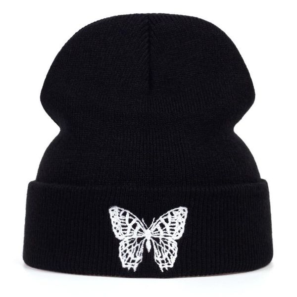 

berets winter hats harajuku style butterfly embroidery knitted woolen hat autumn and couple hedging cold 2021, Blue;gray