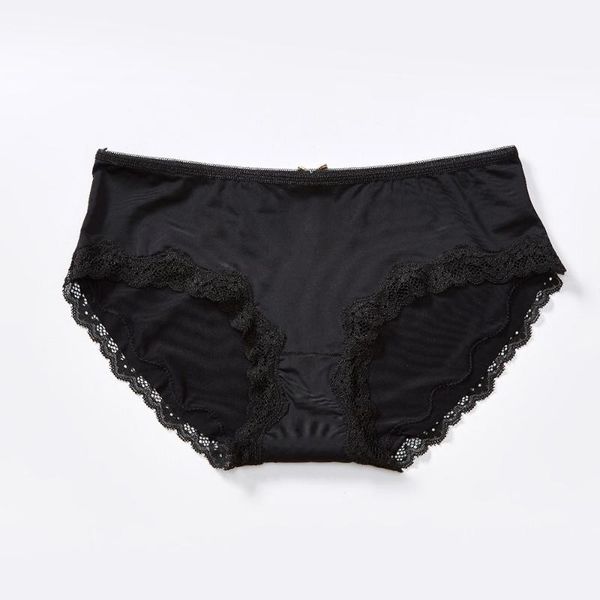 

women's panties sweet girl bowknot ice silk summer lace ladies briefs without trace waist, Black;pink