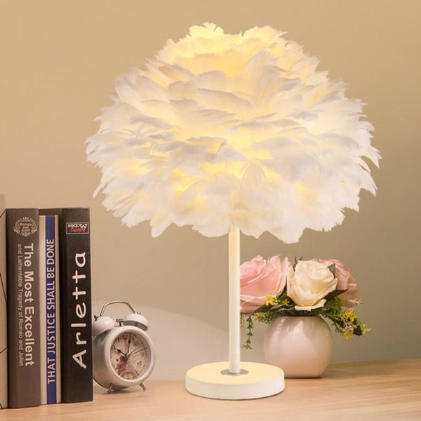 

table lamps european style simple modern creative romantic warm feather bedroom lamp room wedding bedside lb12078