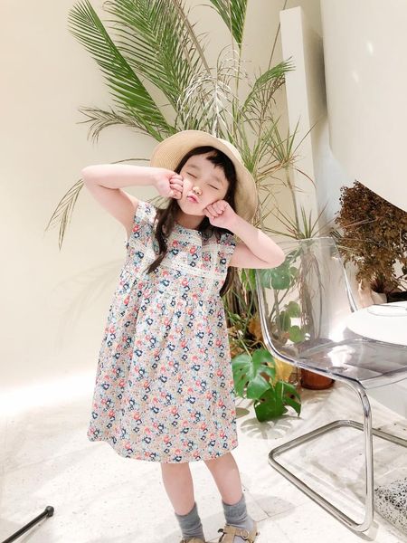 

2021.1.30 baby girls dress sleeveless fashion floral print cotton 2021 summer product reservation girl's dresses, Red;yellow