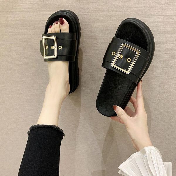 

slippers women platform comfortable open toe flat casual shoes female non-slip outdoor beach flip flops, Black